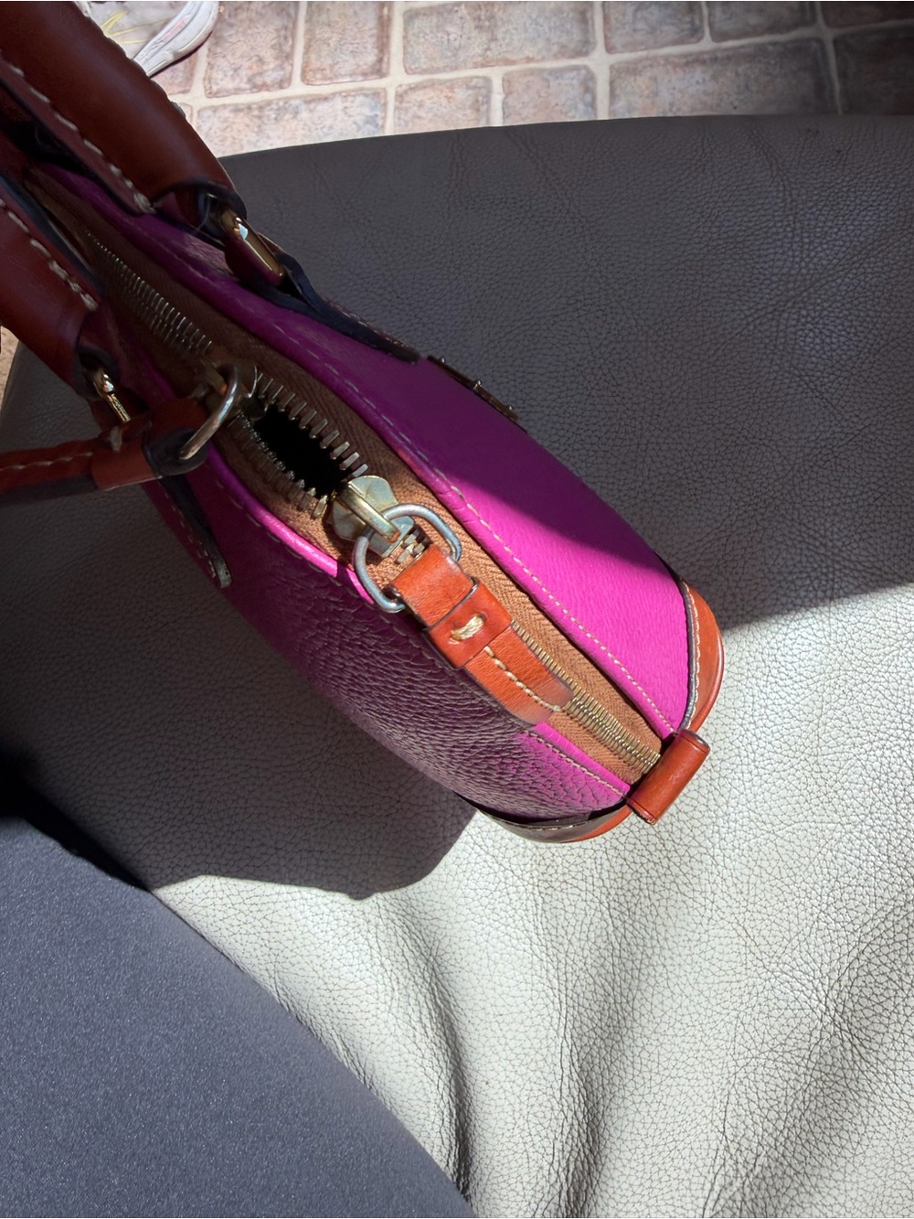 Dooney & Bourke Fuchsia Pebble Leather Mini Satchel with Brown Trim - Picture 4 of 11